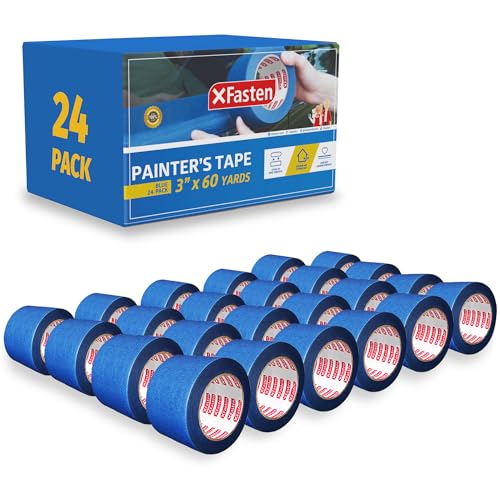 XFasten Blue Painters Tape Bulk 3-Inch x 60-Yards | 24 Pack