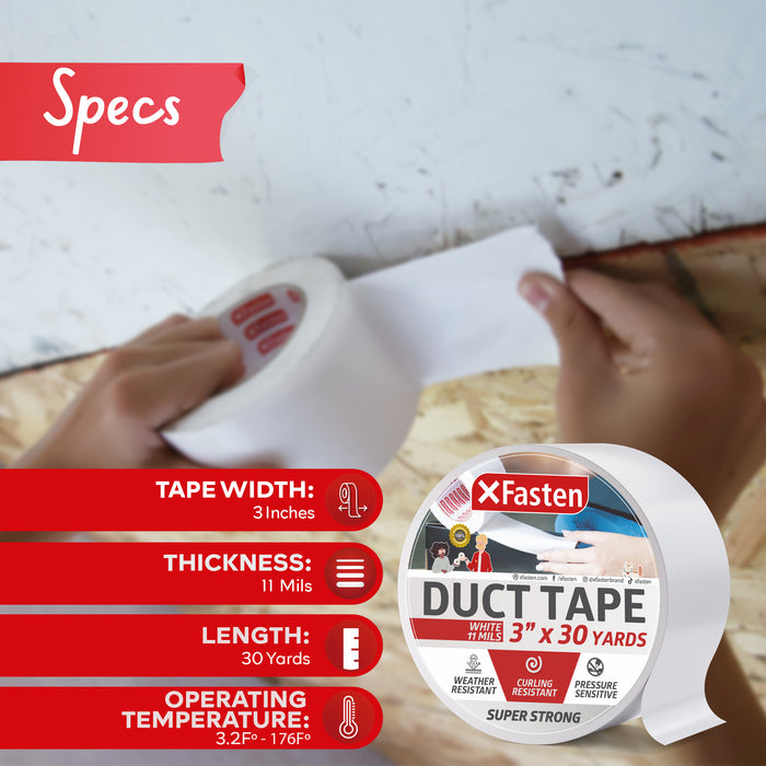XFasten Super Strong Duct Tape 3 Inches x 30 Yards (White)