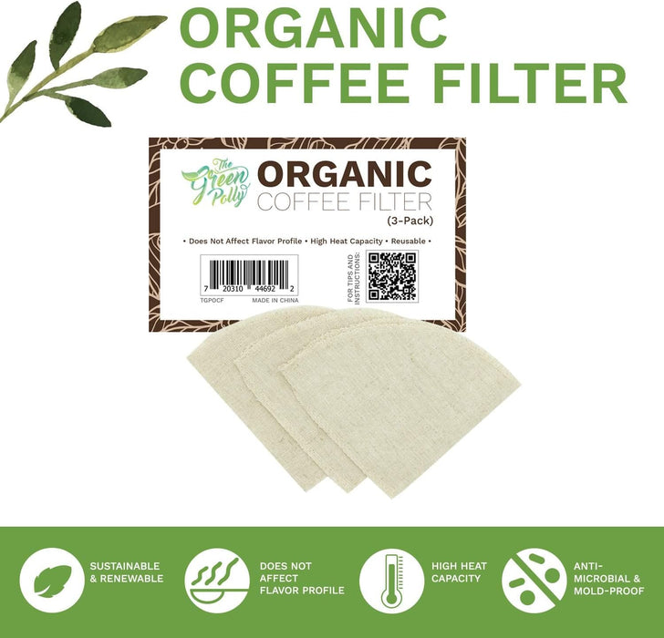 XFasten Organic Hemp Cloth Coffee Filter Cone No. 4, 3-Pack, Reusable | Zero-Waste and Eco-Friendly | All-natural Hemp Cotton Cloth Coffee Filters
