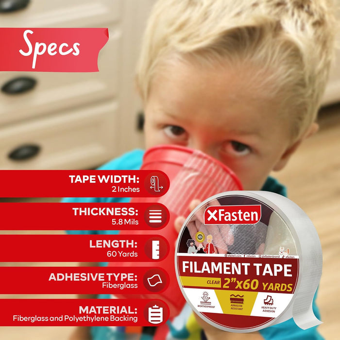 XFasten Filament Tape, 2 Inch by 60 Yards