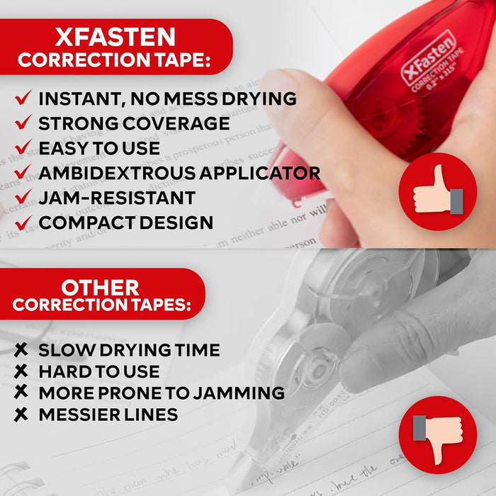 XFasten Correction Tape 263-Feet Total, 0.20-Inch x 26.25-Feet (10-Pack) White Out Correction Tape, Ideal for School Office Government Documents, Whiteout Correction Tape for Righties and Lefties