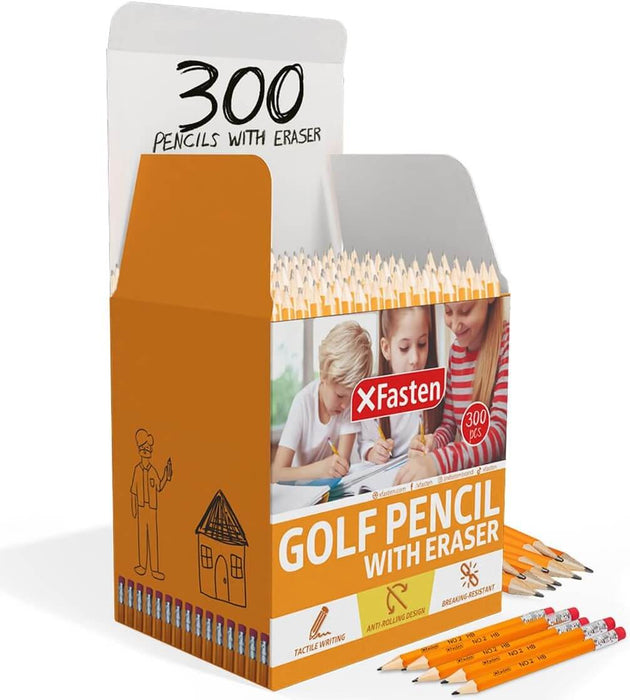 XFasten Golf Pencil with Eraser (Pack of 300)