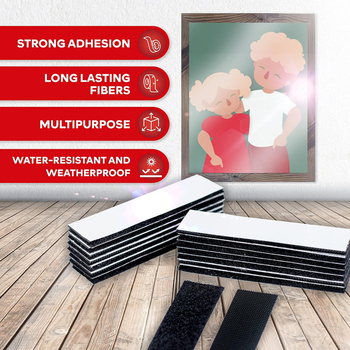 XFasten Hook and Loop Adhesive Strips - 1x4 Inch 15 Sets Wall Adhesive Strips Removable, Outdoor Cushion Fasteners, Heavy Duty Hook & Loop Tape Frame Adhesive Strips, Double Sided Hook and Loop Strips