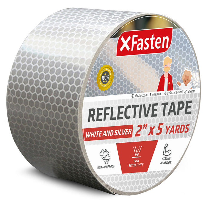 XFasten Reflective Tape, White and Silver, 2 Inches by 5 Yards