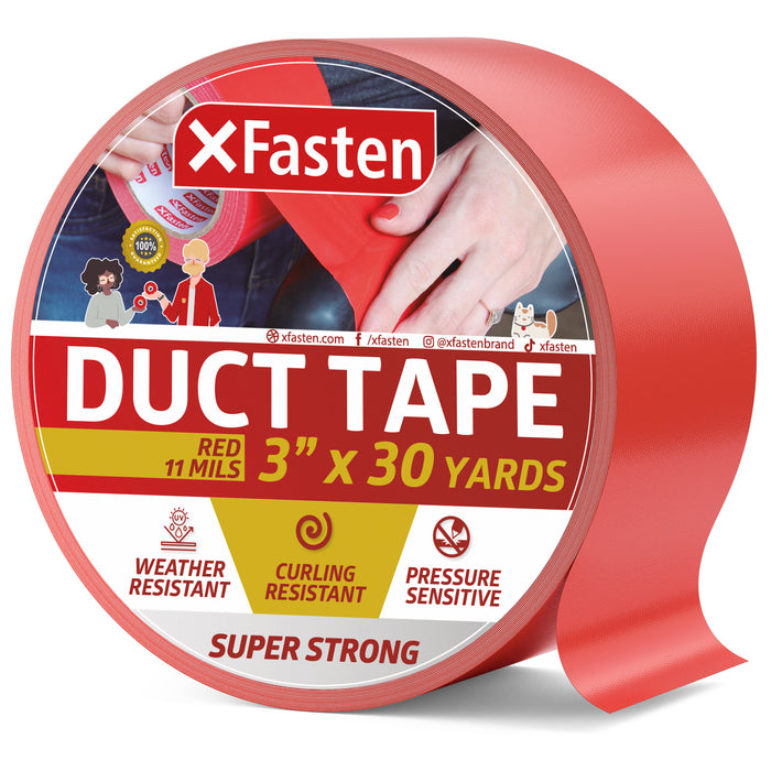 XFasten Super Strength Duct Tape, Red, 3" x 30 Yards, Indoor and Outdoor Duct Tape for School and Industrial Use- Waterproof and Weatherproof