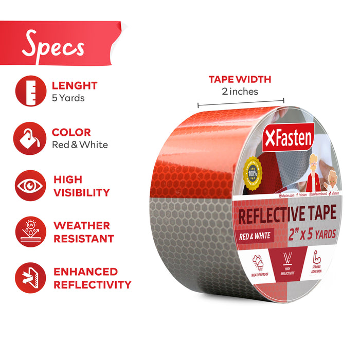 XFasten Reflective Tape | 2 Inches x 5 Yards | Red & White