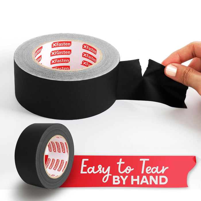 XFasten Black Gaffers Tape 2 Inch x 30 Yards (2-Pack, 180ft) Residue-Free Matte Black Gaffer Tape 2 Inch Non-Reflective Easy-to-Tear Black Gaff Tape 2 Inch Floor Tape for Electrical Cords