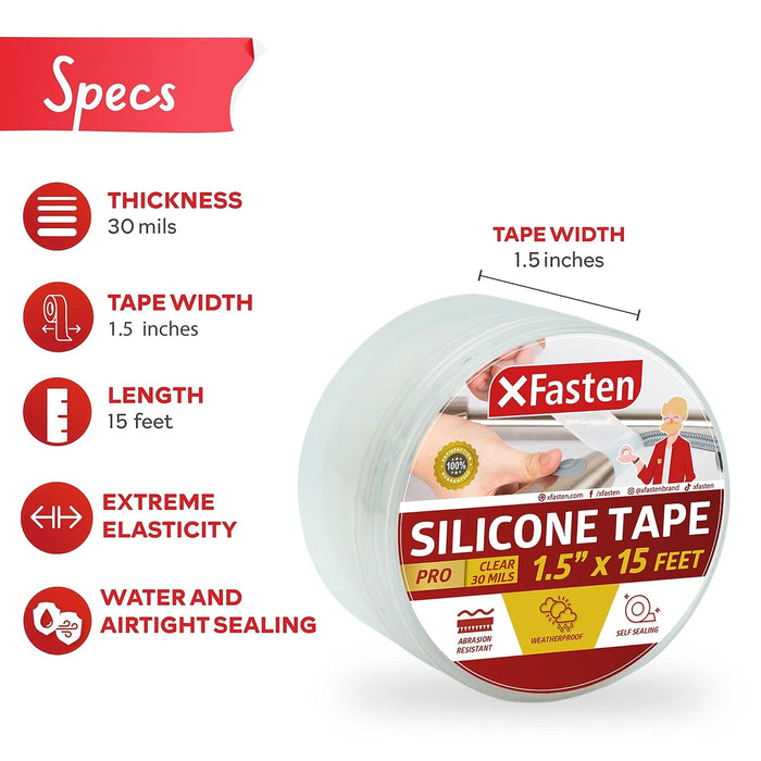 XFasten Professional Silicone Tape | 1 Inch x 15 Foot | Clear
