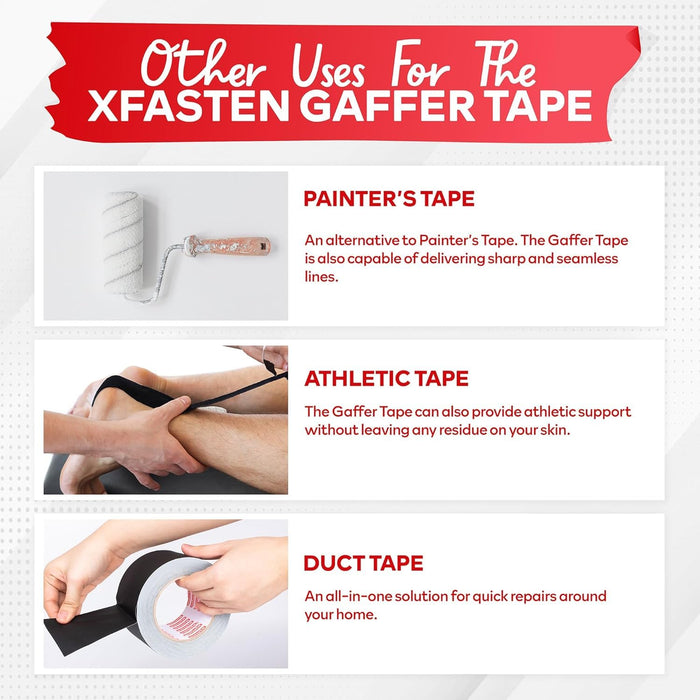 XFasten Black Gaffers Tape 2 Inch x 30 Yards Bulk - 8-Pack (720ft)