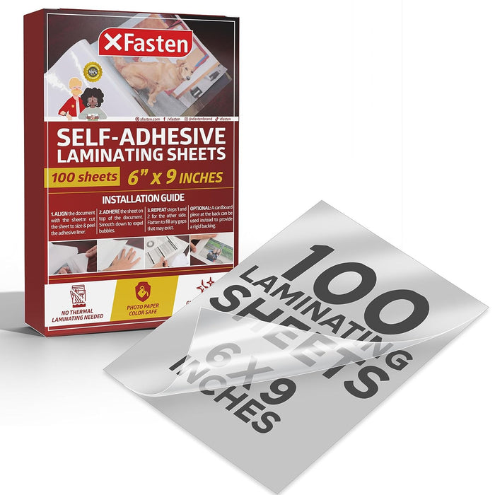 XFasten Self-Adhesive Laminating Sheets, 6 x 9 Inches, Pack of 100