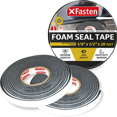 XFasten Foam Seal Tape | 1/8" Thick | 1/2 Inch x 20 Foot | 3-Pack | Black