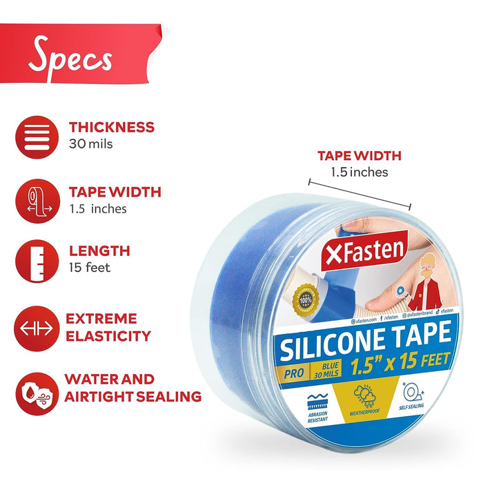 XFasten Professional Silicone Tape | 1 Inch x 15 Foot | Blue