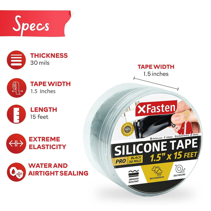 XFasten Professional Silicone Tape | 1 Inch x 15 Foot | Black