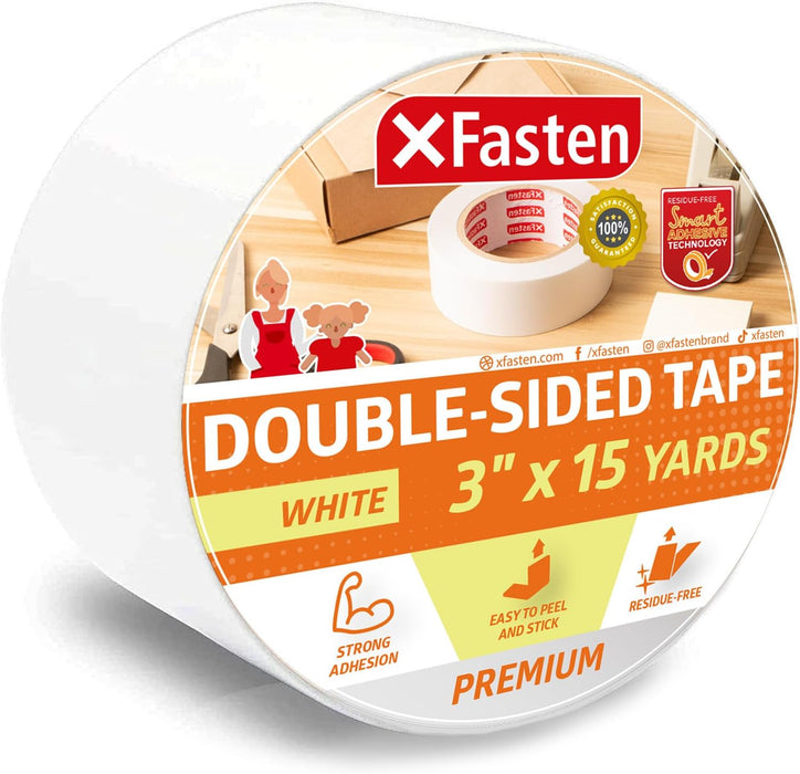 XFasten Double Sided Tape | 3 Inch x 15 Yards | White