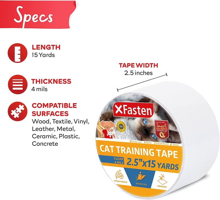 XFasten Anti-Scratch Cat Training Tape | 2.5-Inches x 15 Yards | Clear