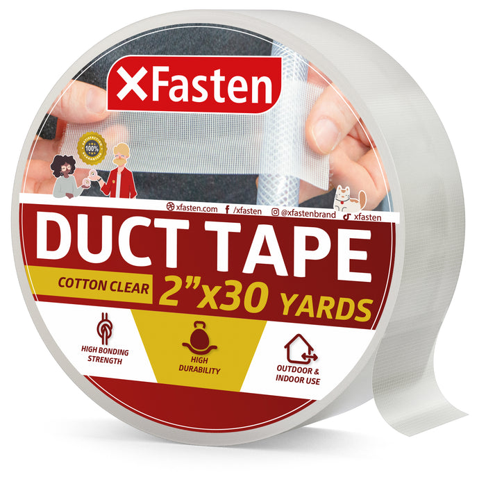 XFasten Duct Tape Clear Cotton Textile, 2-Inches x 30 Yards