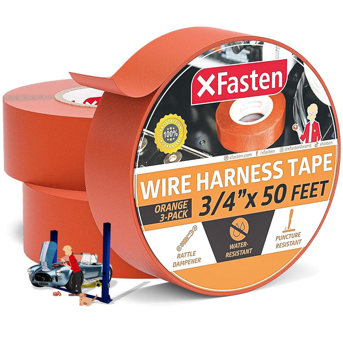 XFasten Wire Harness Tape Orange 3/4 Inch x 50 Feet Automotive Wire Loom
