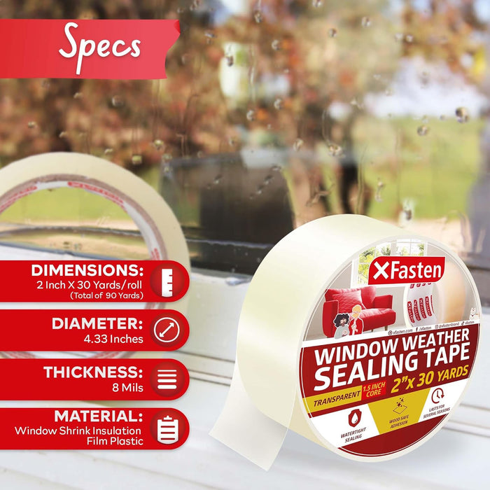 XFasten Winter Insulation Tape - 2-Inch x 30-Yards, Residue-Free, Draft Stopper for Weather Sealing