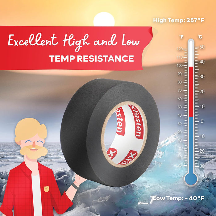 XFasten Wire Harness Tape, Black - 3/4 inch x 50 ft Pack of 10