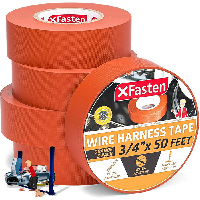 XFasten Wire Harness Tape Orange 3/4 Inch x 50 Feet Automotive Wire Loom
