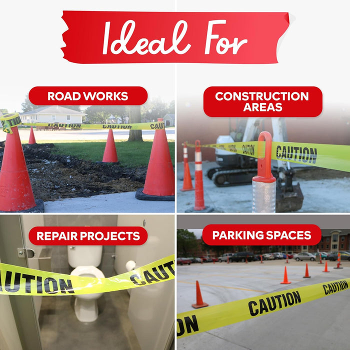 XFasten Caution Tape - 3 inch x 1000 ft Pack of 6