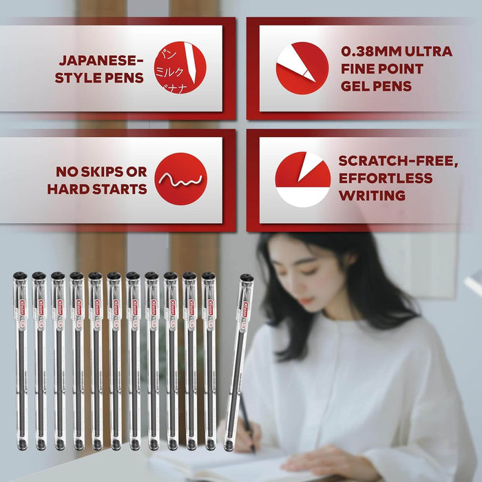 XFasten Gel Ink Pen Extra-Fine Ballpoint 0.38mm | Black | Pack of 24