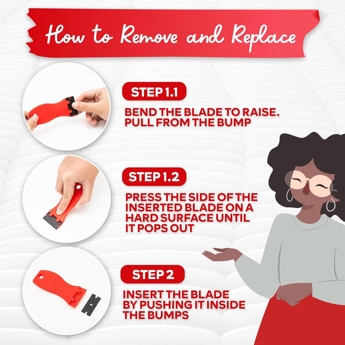 XFasten Plastic Razor Blade Scraper Include 2PCS Scraper Tool and 100PCS Blades for Gasket Remover, Labels Decal and Adhesive Remover for Windows and Glass,Blue