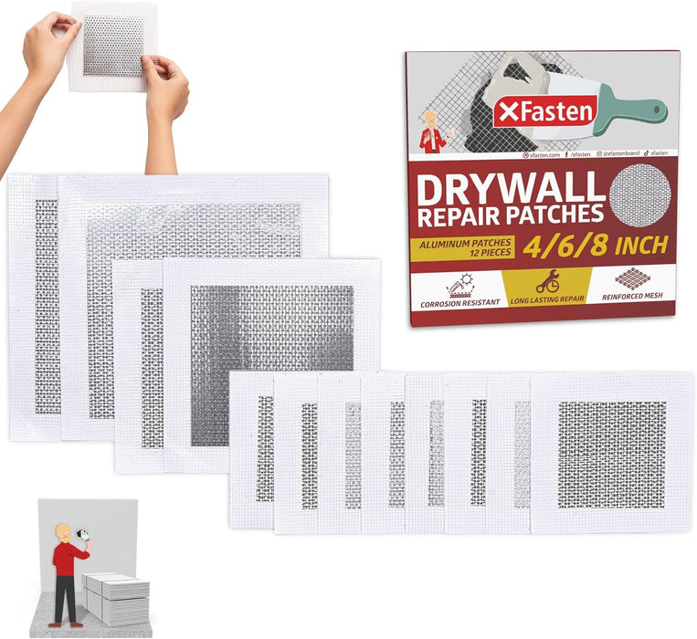 XFasten Drywall Repair Kit 12 Pieces Aluminum Wall Repair Patch Kit (4/6/8 inch)