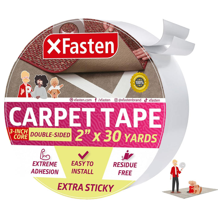 XFasten Double Sided Carpet Tape | 2 Inches x 30 Yards | Extra Strength