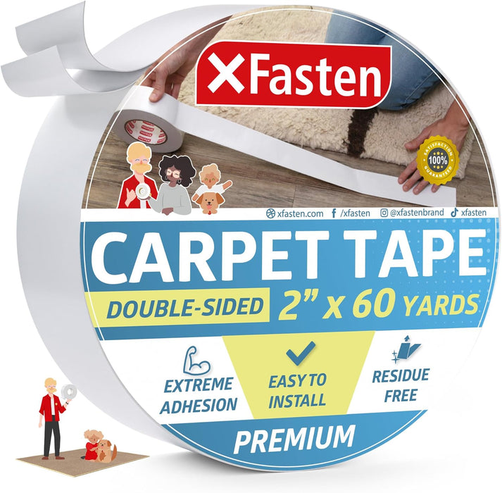 XFasten Double Sided Carpet Tape | 2 Inches x 60 Yards