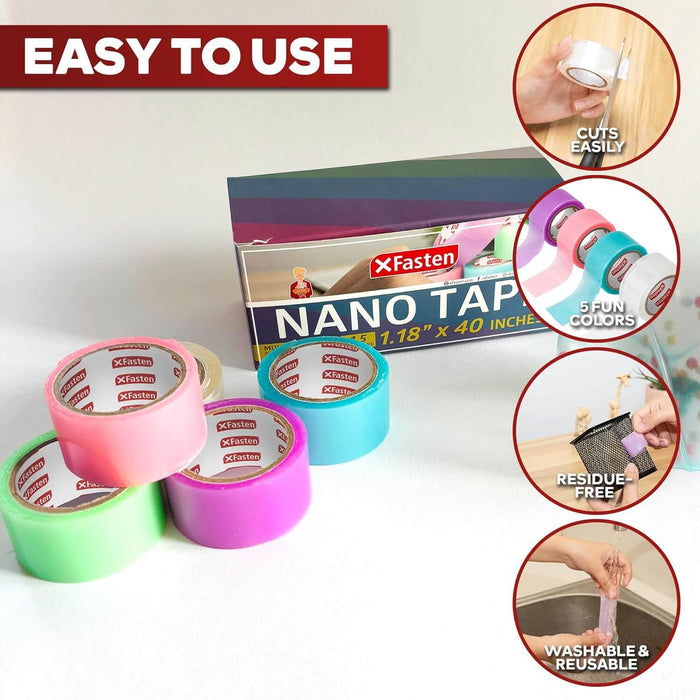 XFasten Multicolor Nano Tape | 5 Pack | 1.18" x 40 Inches (200 Inches Total)