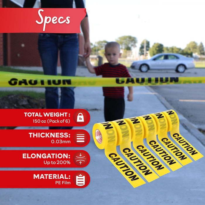 XFasten Caution Tape - 3 inch x 1000 ft Pack of 6