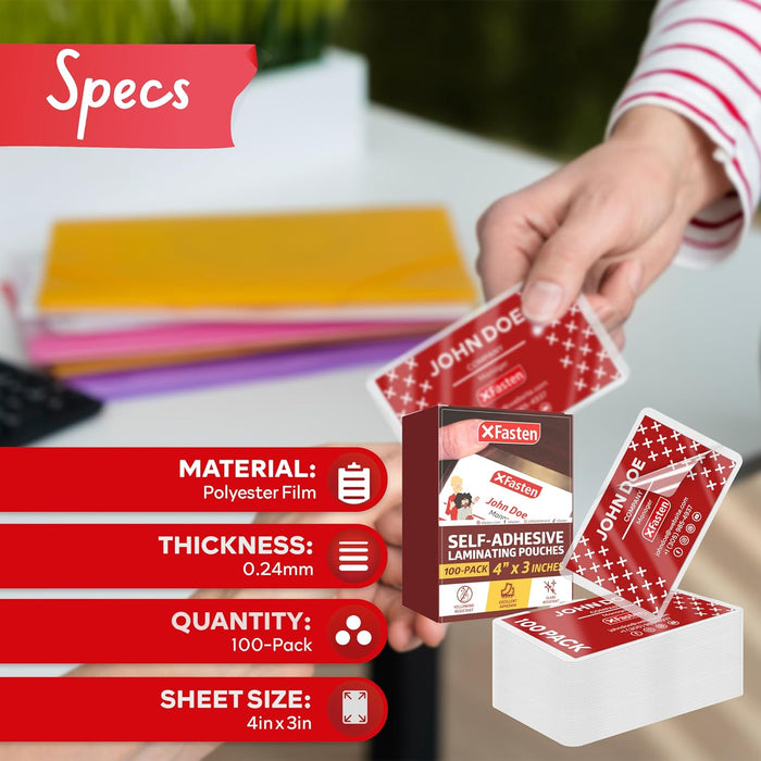 XFasten Laminating Pouches Business Card - 4 inch x 3 inch Pack of 100