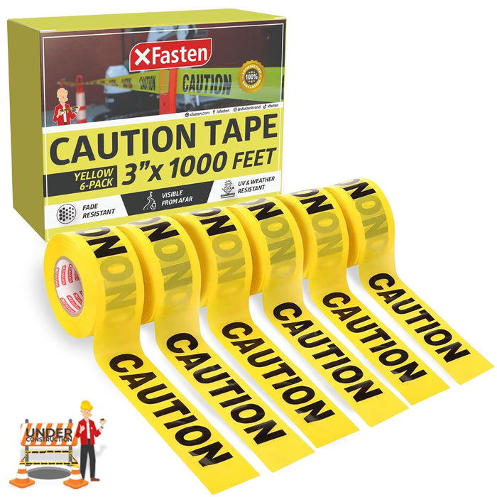 XFasten Caution Tape - 3 inch x 1000 ft Pack of 6