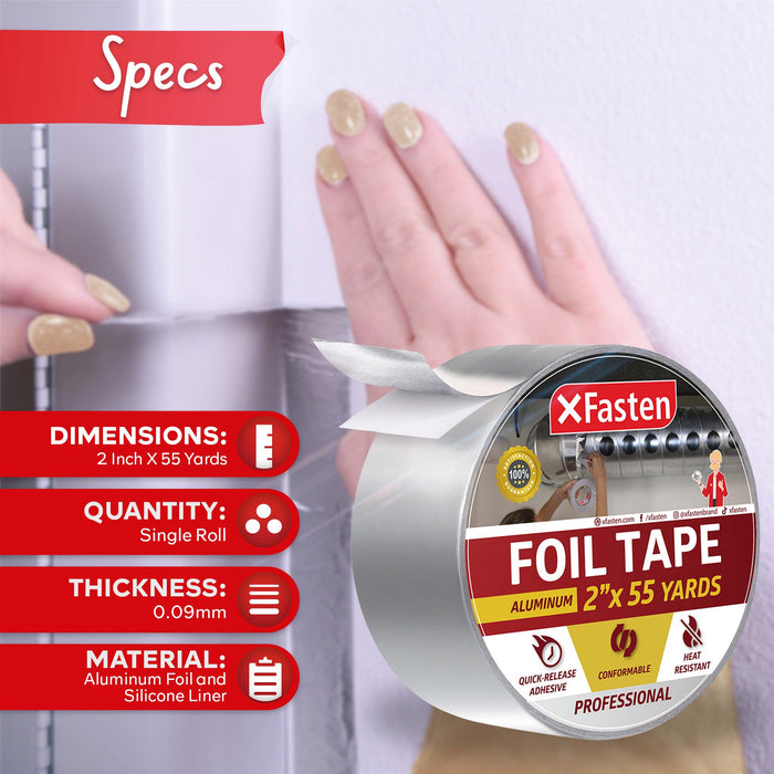 XFasten Aluminum Foil Tape | 3.6 Mils | 2 Inches x 55 Yards