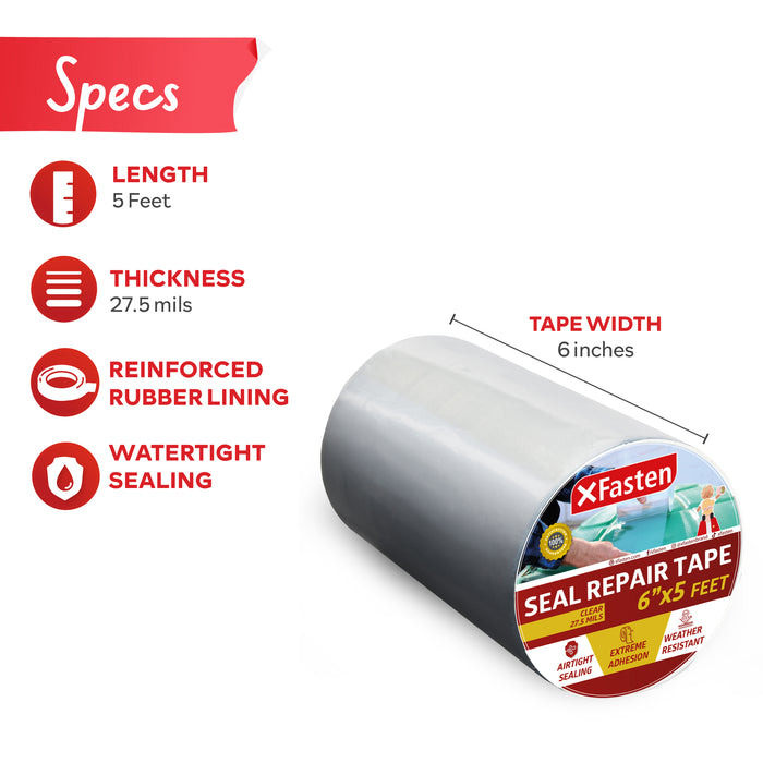 XFasten Seal Repair Tape, Clear, 6-Inch x 5-Foot