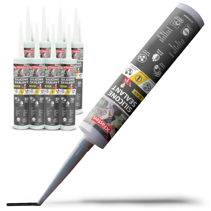 XFasten Silicone Sealant Waterproof Black Cartridge, 10.1 oz (8-Pack)