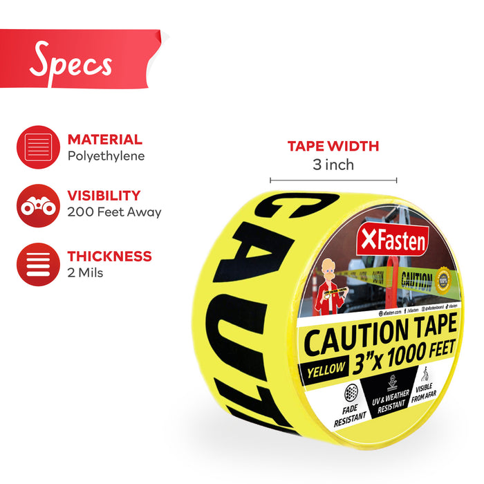 XFasten Caution Tape | 3 Inches x 1000 Foot | Yellow