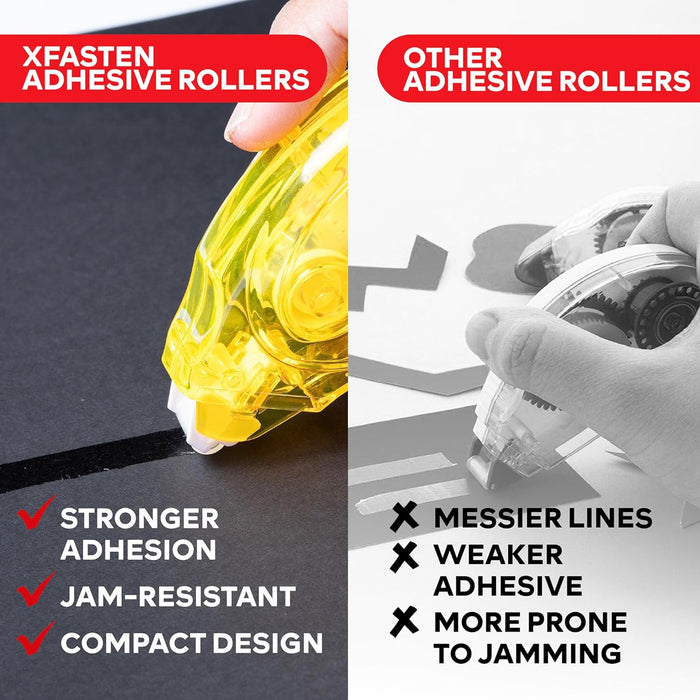 XFasten Double Sided Tape Roller Runner, Yellow, Photo-Safe, Acid-Free 0.3-inch x 360-inch (4-Pack, 1440-inches Total) Glue Tape Roller Gift Wrap Tape for Scrapbooking, Bullet Journal, Photo, Craft