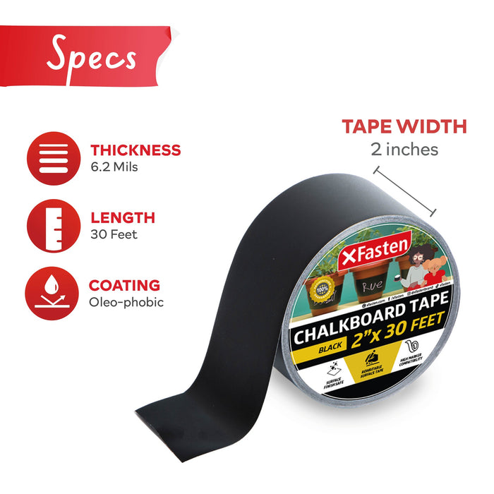 XFasten Black Chalkboard Tape, 2-Inch x 30-Foot