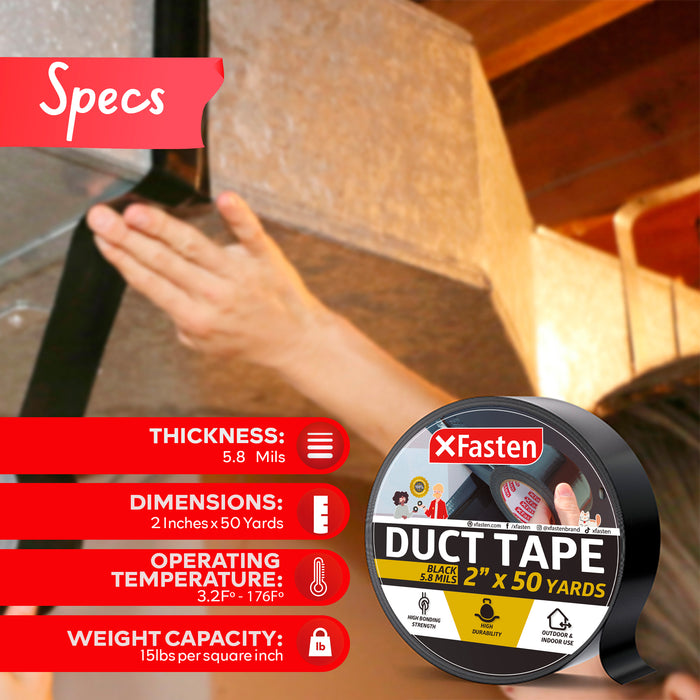 XFasten Duct Tape 2 Inches x 50 Yards (Black)