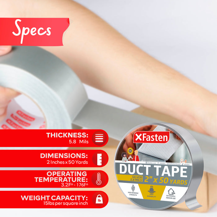 XFasten Duct Tape 2 Inches x 50 Yards (Silver)