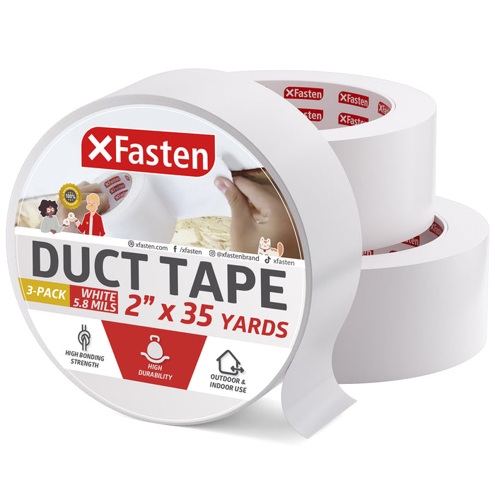 XFasten Duct Tape, White, 2-Inches x 35-Yards, Pack of 3
