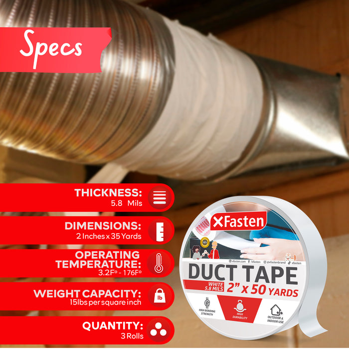 XFasten Duct Tape 2 Inches x 50 Yards (White)