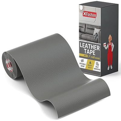 XFasten Gray Leather Tape 3 x 60 inch Premium Color-Match Tech Leather Repair Kit for Car Seat, Couch, Furniture | Non-Fraying Residue-Free Self Adhesive Leather Repair Patch for Furniture and Sofa