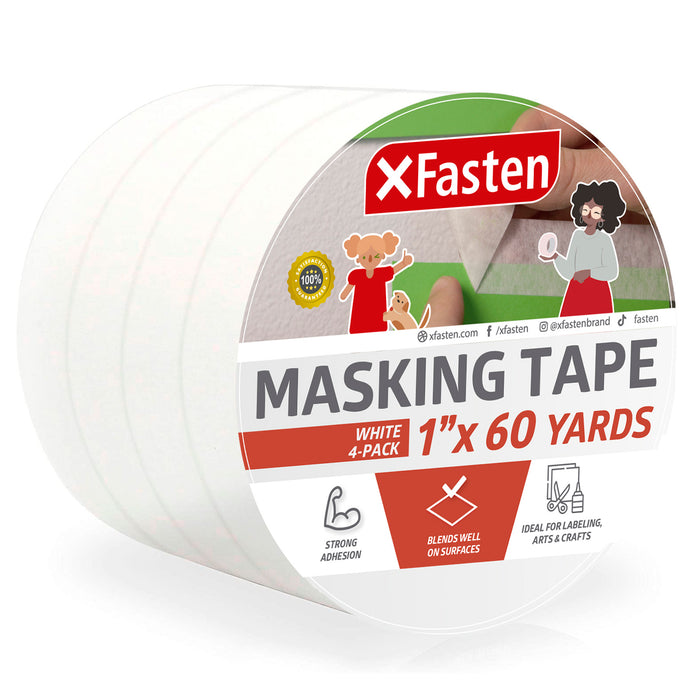 XFasten Masking Tape, White, 1 Inches x 60 Yards, Pack of 4
