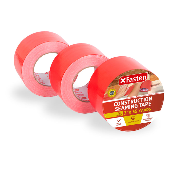 XFasten Construction Seaming Tape Red, 3" x 55 Yards (3-Pack, 55 Yards Each)