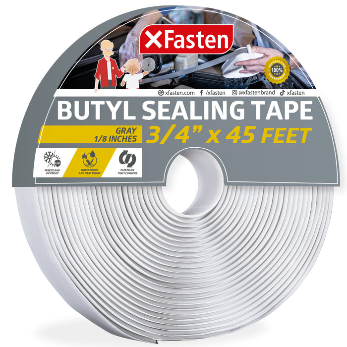 XFasten Butyl Seal Tape | 3/4 Inch x 45 Foot | 1/8" Thick Gray