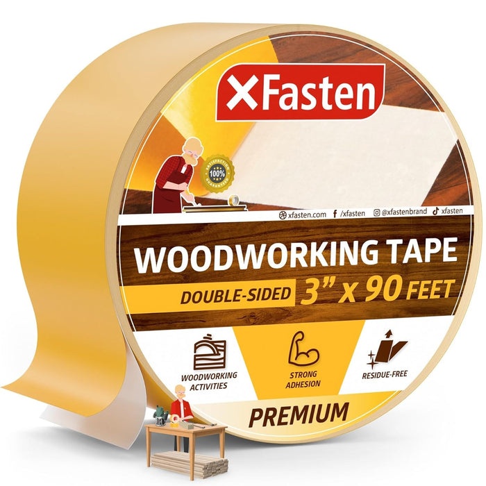 XFasten Double Sided Woodworking Tape | 3 Inches x 30 Yards