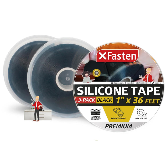 XFasten Self Fusing Silicone Tape 1" X 36-Foot 3 Pack | Black